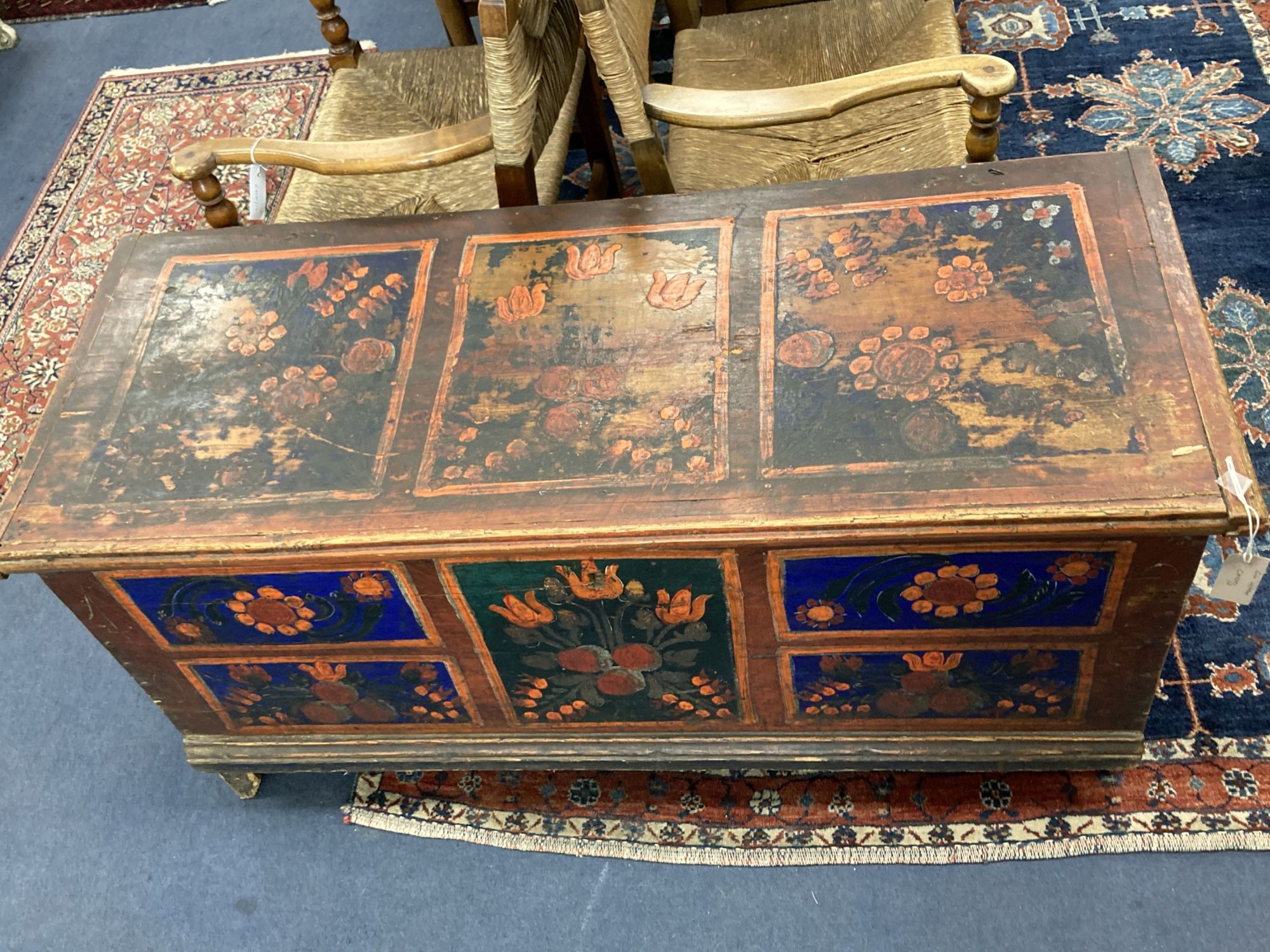 A 19th century Scandinavian painted pine coffer, length 127cm, depth 52cm, height 62cm